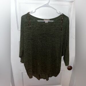Ultra Teeze Green Heathered Dolman Sleeve Sweater Top